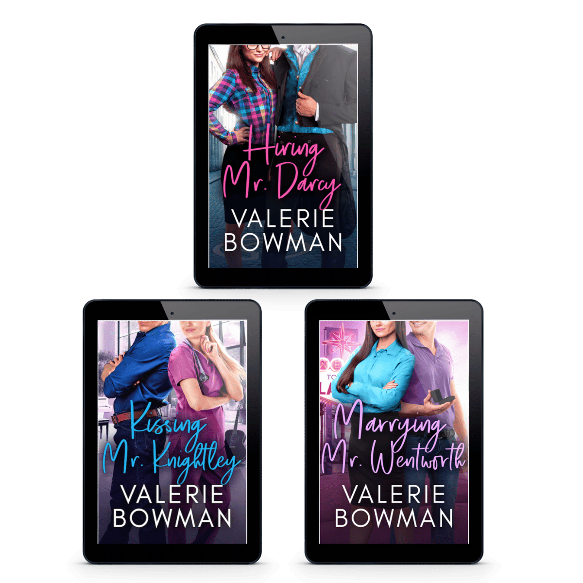 All three books in the Austen Hunks humorous contemporary romance trilogy  by Valerie Bowman in ebook format