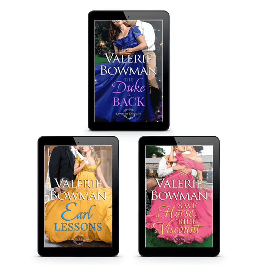 Books 4-6 in the Lords in Disguise Regency historical romance series by Valerie Bowman in ebook format