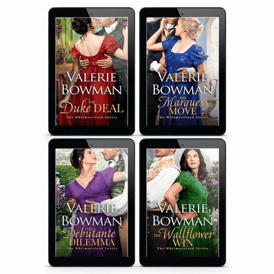 Books 1-4 in the Whitmorelands Regency historical romance series by author Valerie Bowman in ebook format